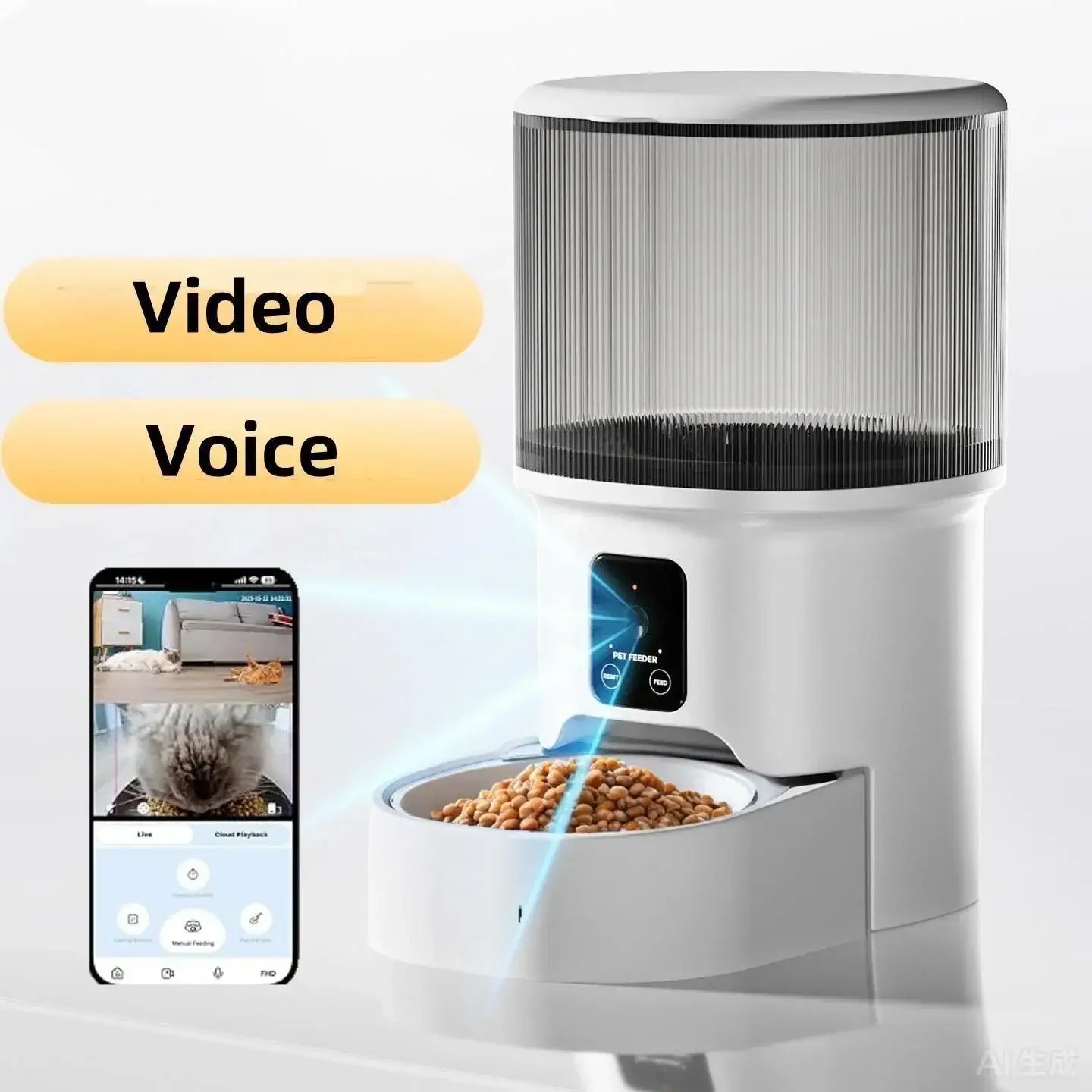 4L Automatic Cat Feeder with WiFi Smart Pet Feeder for Dogs Cats Intelligent Food Dispenser Timed Quantitative Feeding