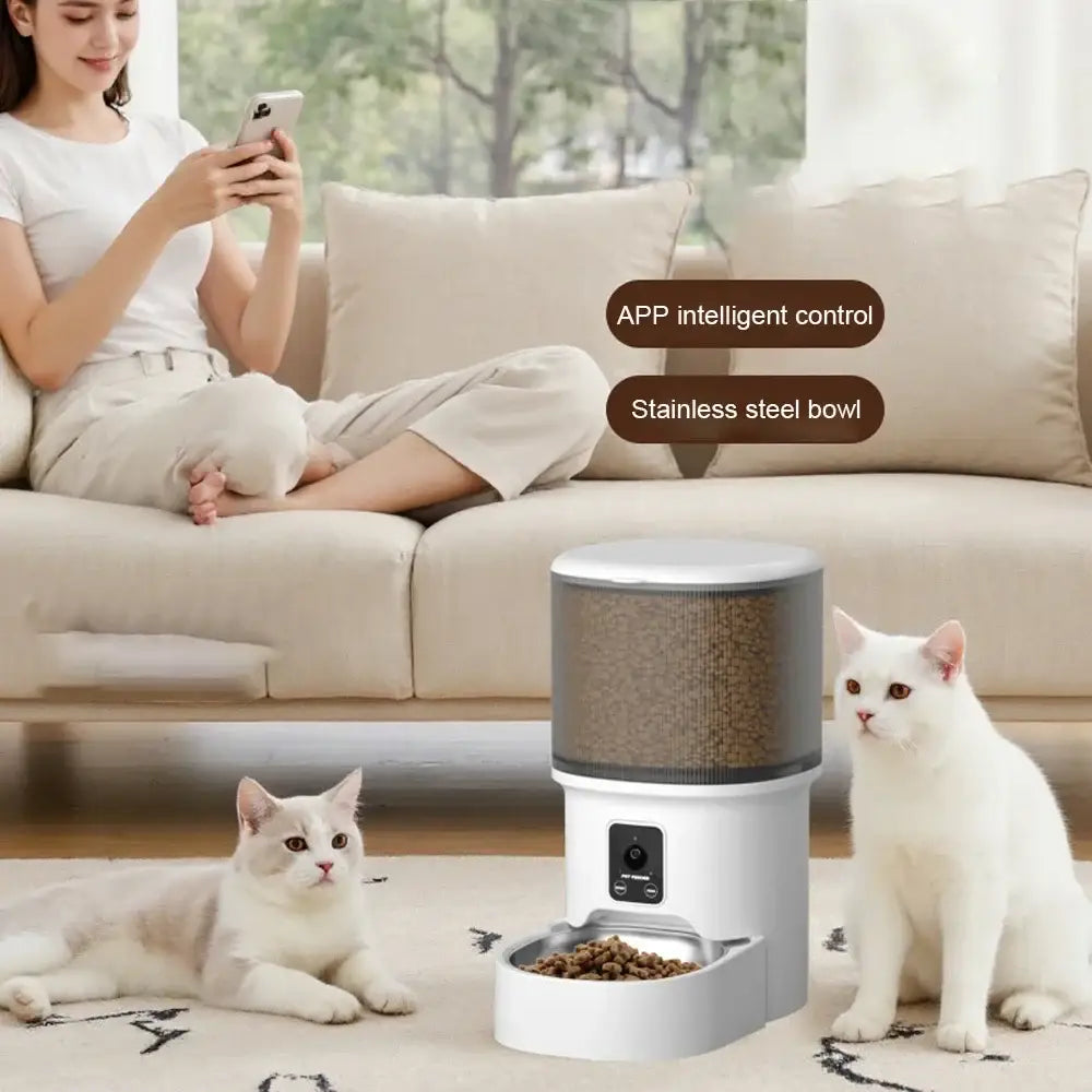 4L Automatic Cat Feeder with WiFi Smart Pet Feeder for Dogs Cats Intelligent Food Dispenser Timed Quantitative Feeding