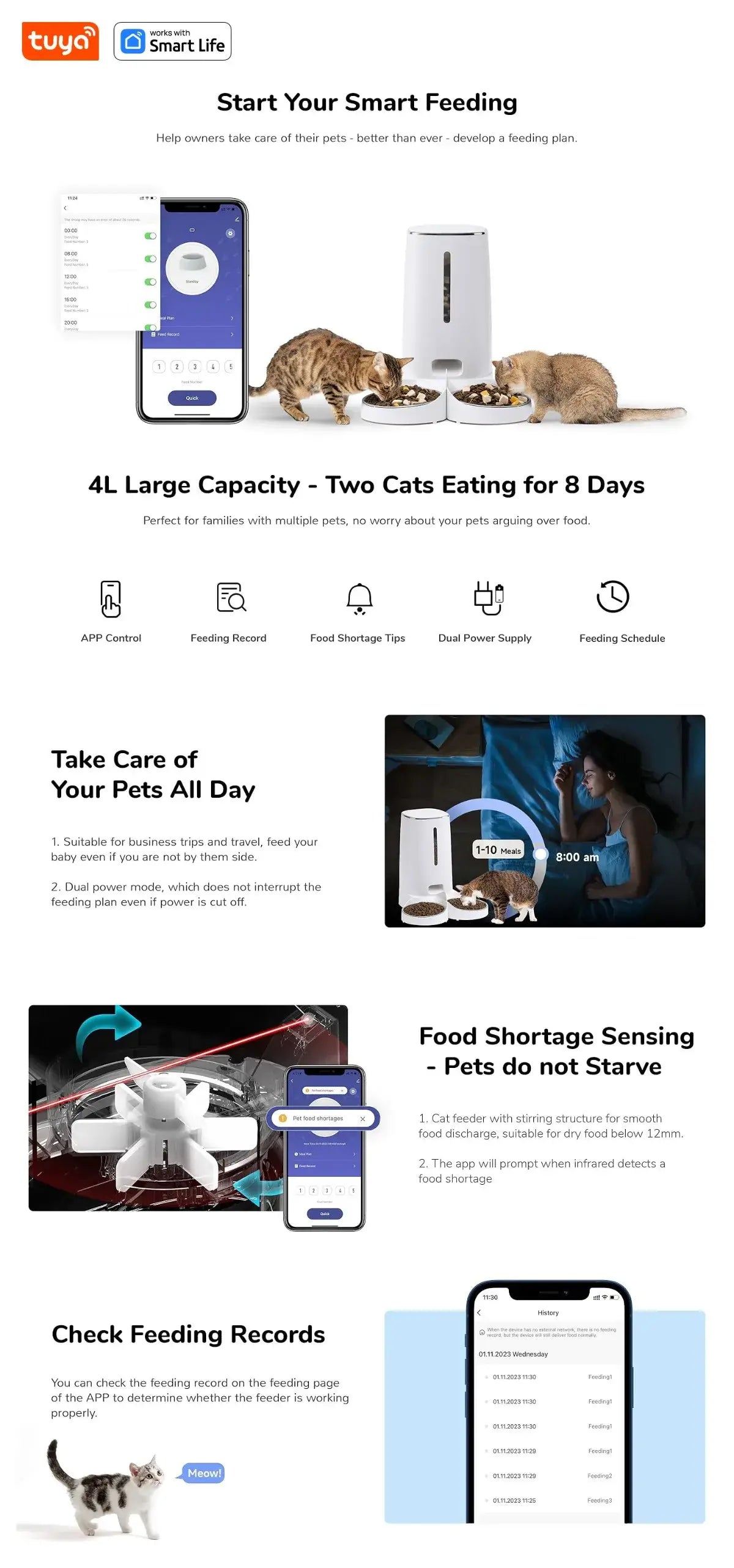 4L Automatic Pet Feeder for1/2Cats,WiFi Smart Feed Automatic Pet Feeder for Cats& Dogs,Timed Pet Food Dispenser with