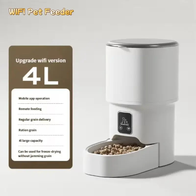 4L WiFi Automatic Pet Feeder for Cats And Dogs Intelligent Food Dispenser with Button Control Smart Pet Feeder - Wifi
