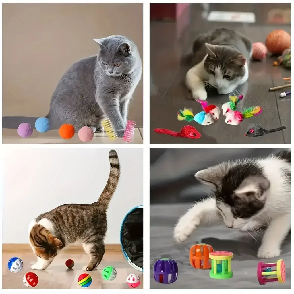 56pcs/28pcs/14pcs Cat Toys Mixed Pack. A Combination of Various Plastic Toys and Plush Toys Suitable for Multiple Cats