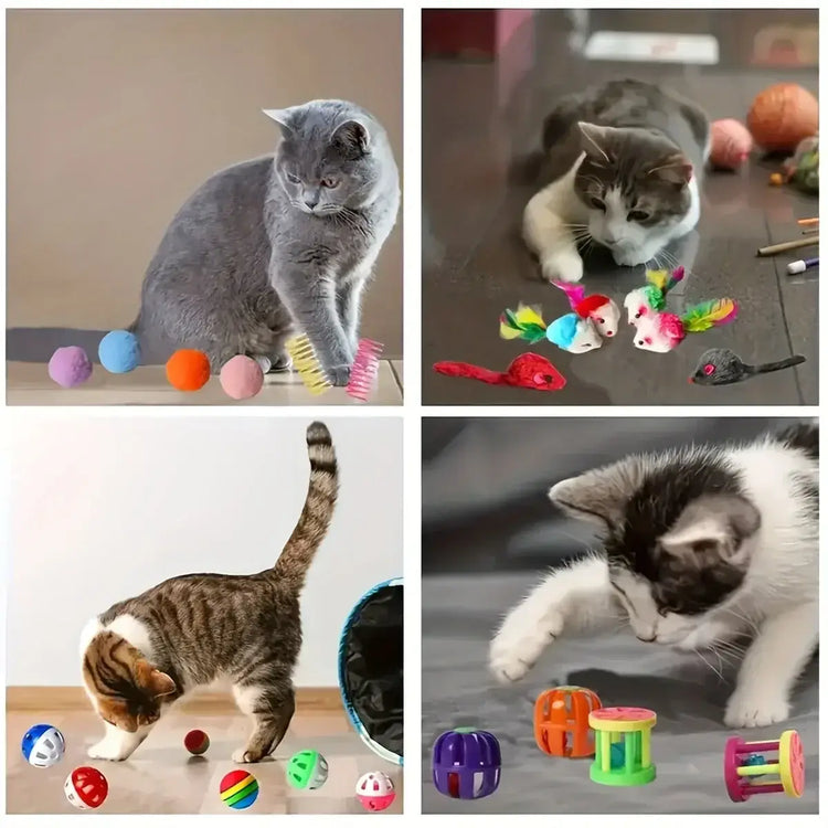 56pcs/28pcs/14pcs Cat Toys Mixed Pack. A Combination of Various Plastic Toys and Plush Toys Suitable for Multiple Cats