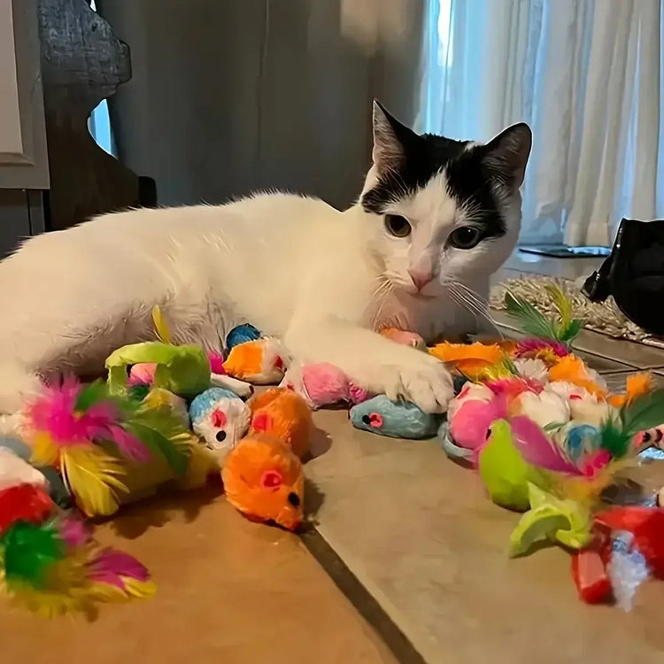 56pcs/28pcs/14pcs Cat Toys Mixed Pack. A Combination of Various Plastic Toys and Plush Toys Suitable for Multiple Cats