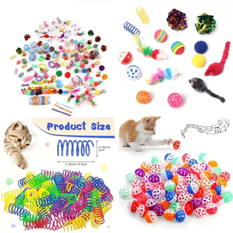 56pcs/28pcs/14pcs Cat Toys Mixed Pack. A Combination of Various Plastic Toys and Plush Toys Suitable for Multiple Cats