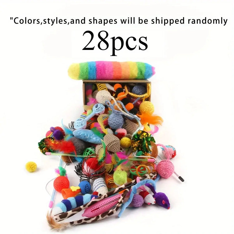 56pcs/28pcs/14pcs Cat Toys Mixed Pack. A Combination of Various Plastic Toys and Plush Toys Suitable for Multiple Cats
