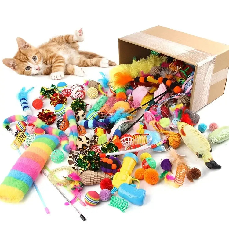 56pcs/28pcs/14pcs Cat Toys Mixed Pack. A Combination of Various Plastic Toys and Plush Toys Suitable for Multiple Cats