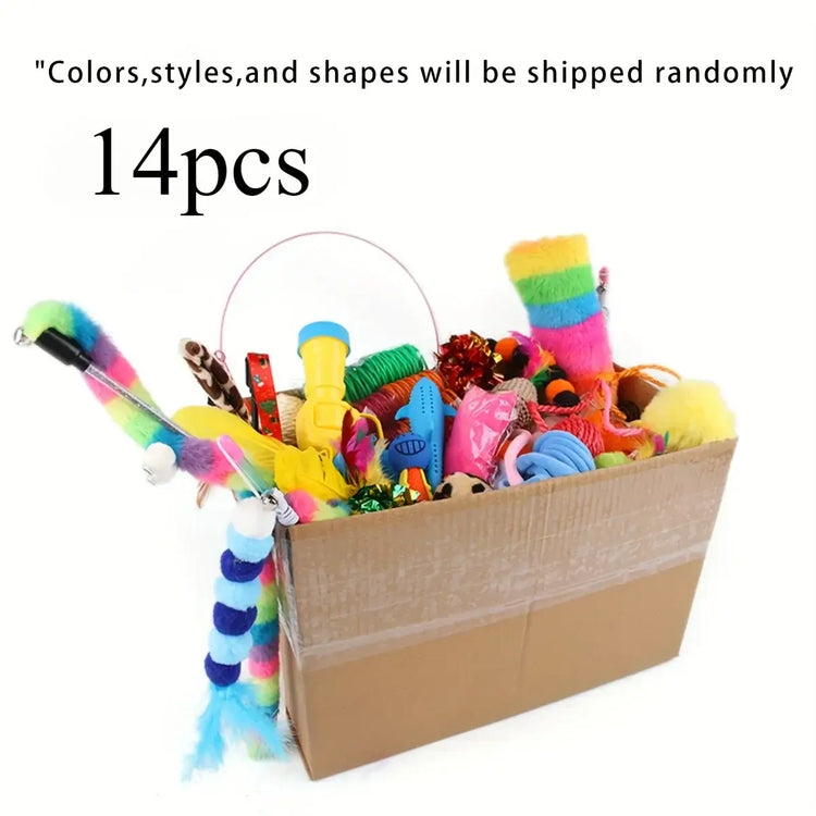 56pcs/28pcs/14pcs Cat Toys Mixed Pack. A Combination of Various Plastic Toys and Plush Toys Suitable for Multiple Cats