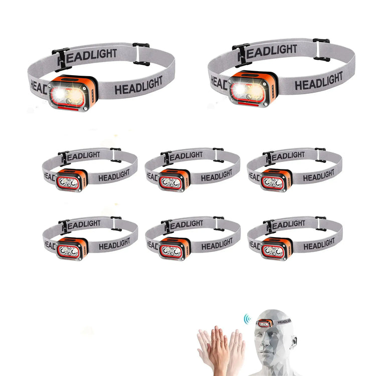 8pcs Headlamp Rechargeable,400 Lumen Head Lights for,5 Modes Motion Sensor Head Lamp,LED Rechargeable Headlight for
