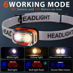 8pcs Headlamp Rechargeable,400 Lumen Head Lights for,5 Modes Motion Sensor Head Lamp,LED Rechargeable Headlight for