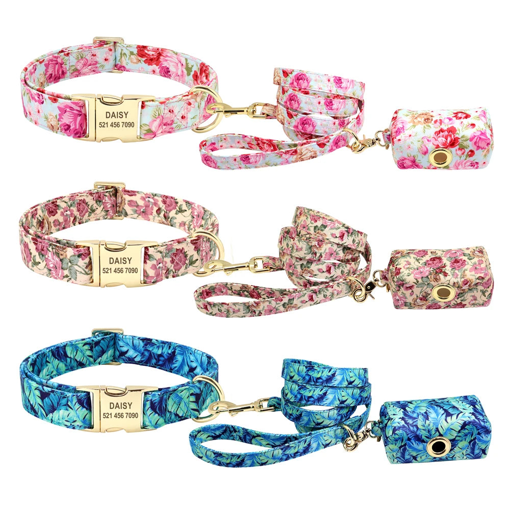 Flower Dog Collar Leash Set