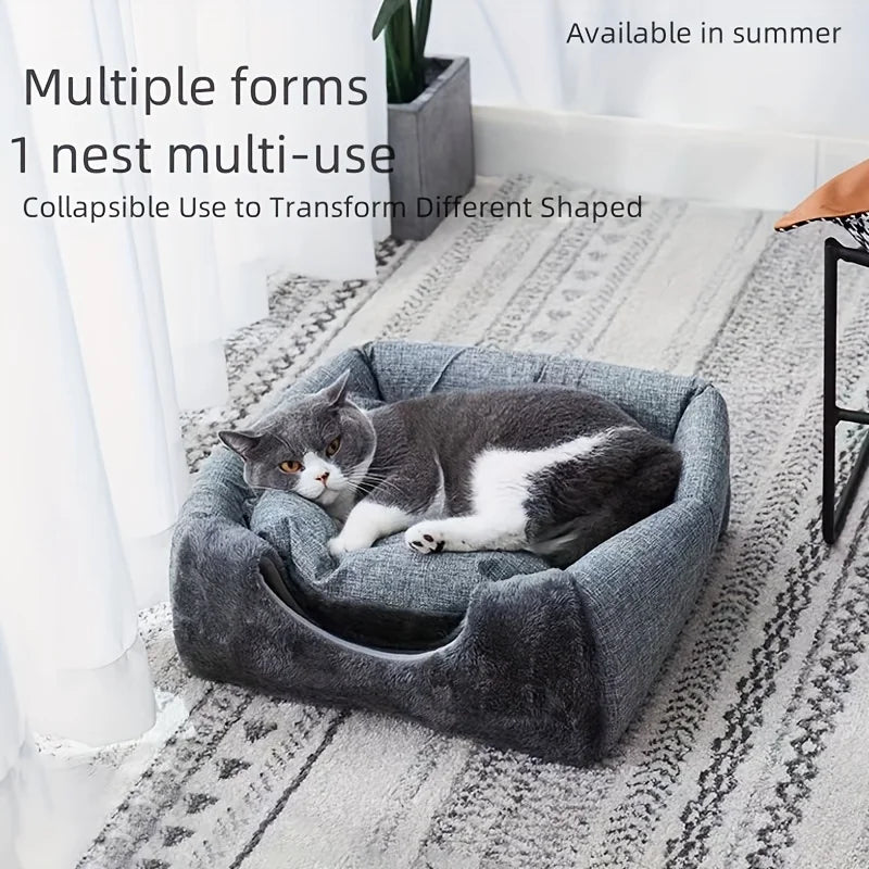 Lit chat semi‑fermé confortable – PawFrance Premium