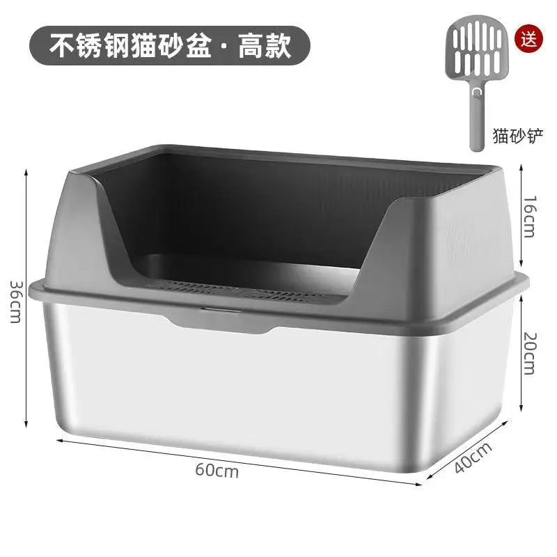 Bac à litière en acier inoxydable avec couvercle