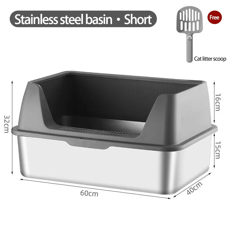 Bac à litière en acier inoxydable avec couvercle