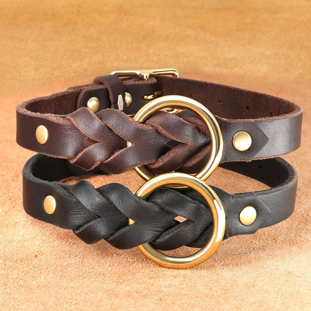 Leather Dog Collar Leash Set
