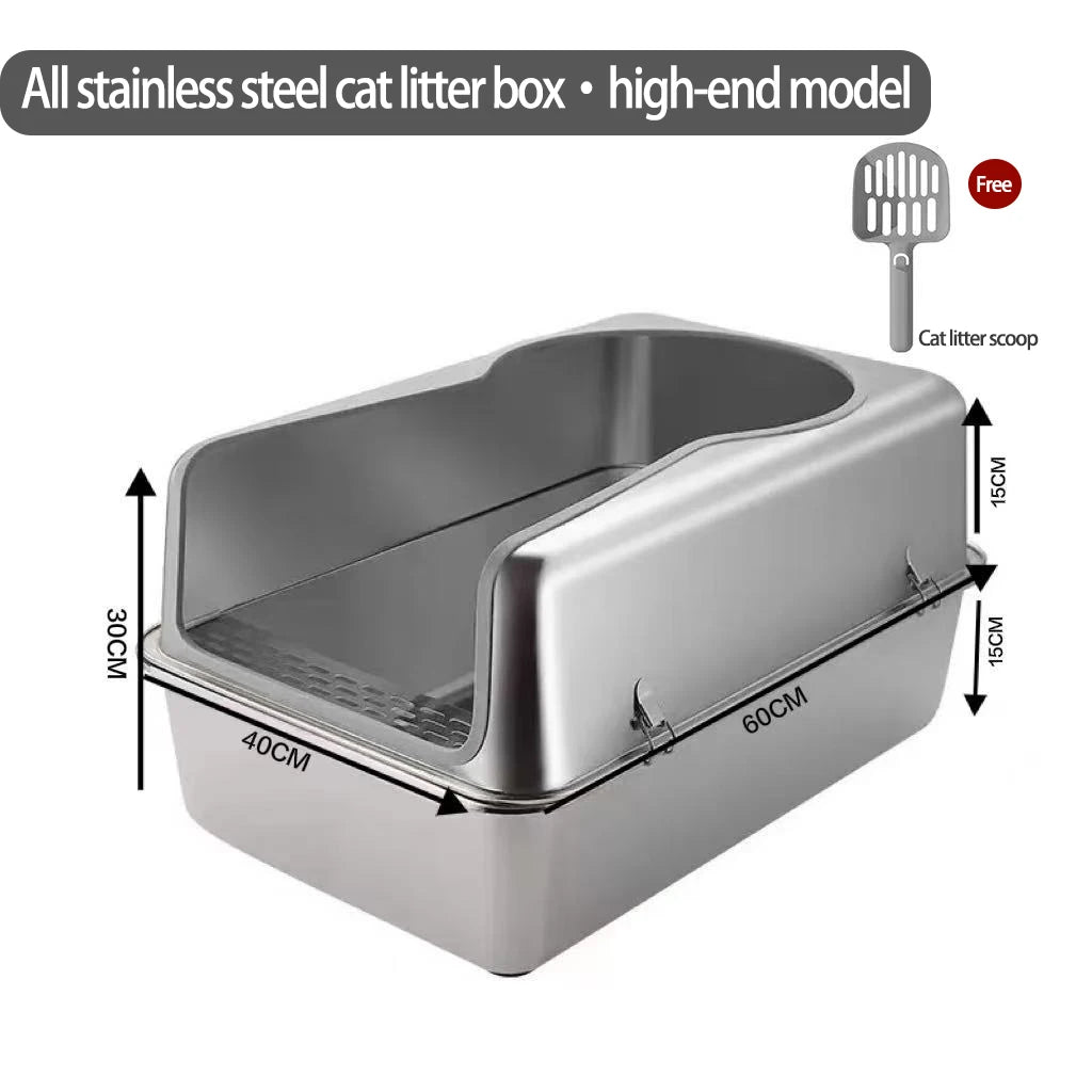 Bac à litière en acier inoxydable avec couvercle