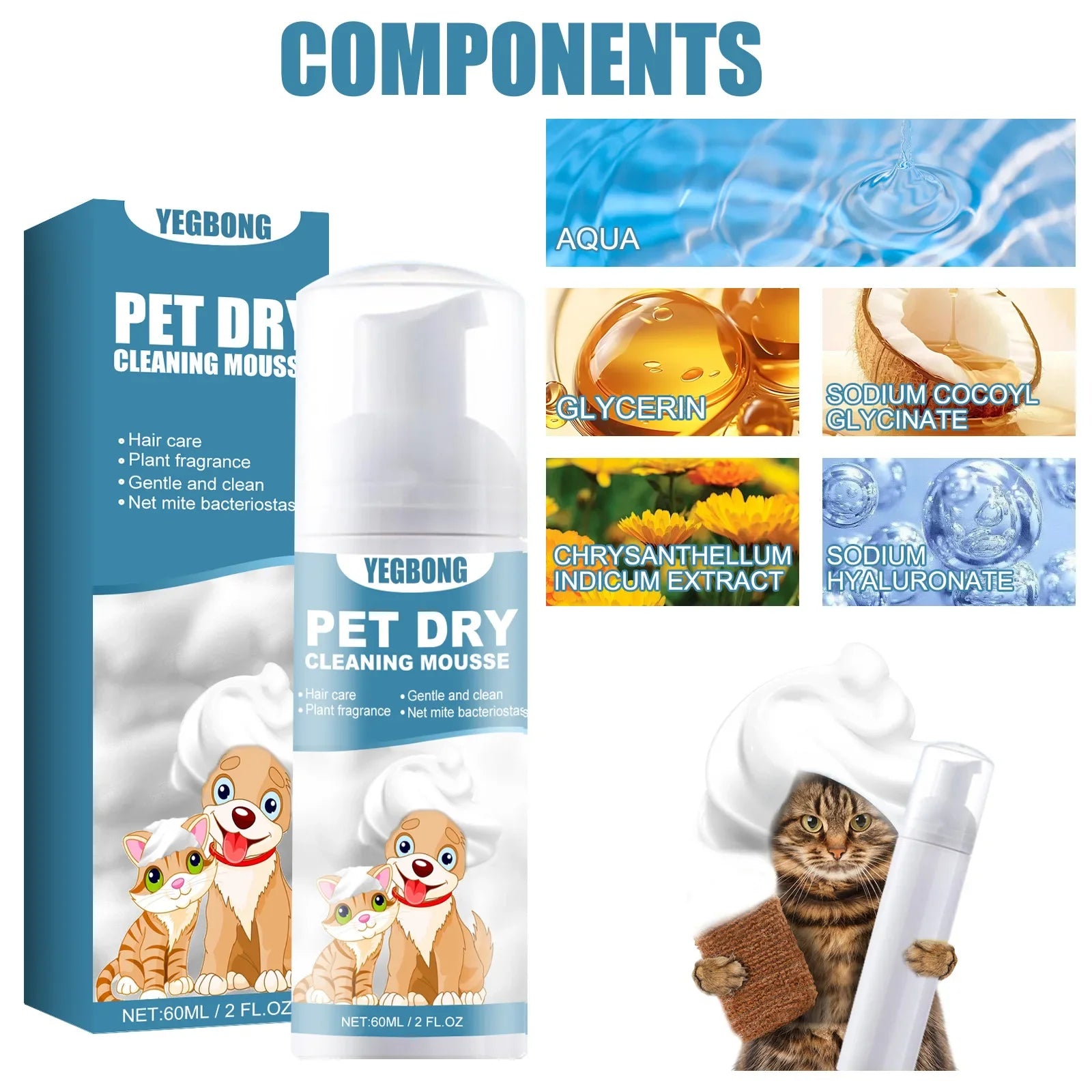 Kit de shampoing sans eau pour animaux de compagnie
