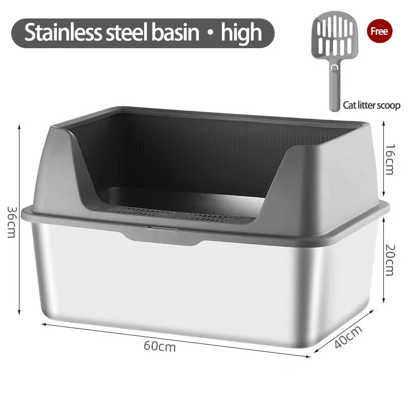 Bac à litière en acier inoxydable avec couvercle