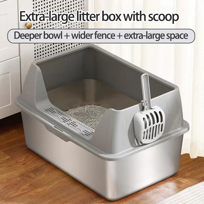 Bac à litière en acier inoxydable avec couvercle