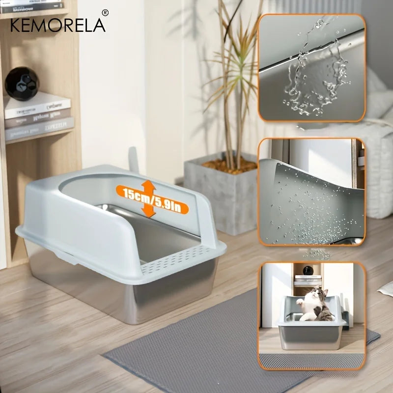 Bac litière inox avec couvercle – propreté & hygiène