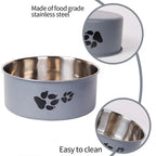 A cartoon-patterned pet bowl easy to clean made of stainless steel suitable for both outdoor and indoor pet owners.