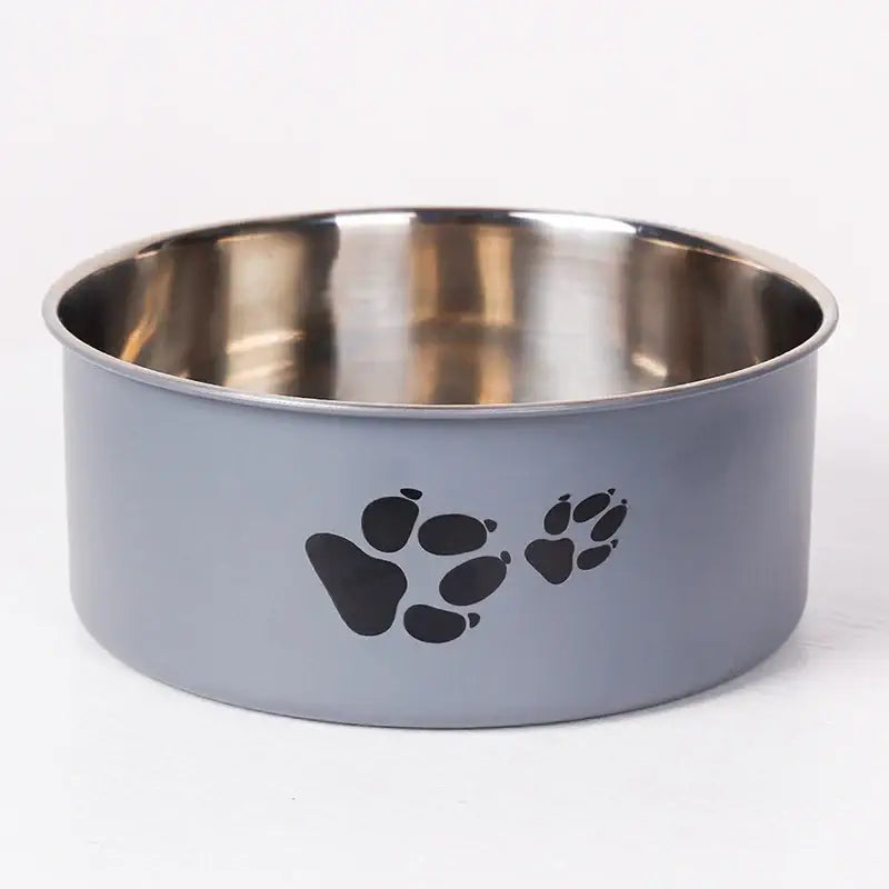 A cartoon-patterned pet bowl easy to clean made of stainless steel suitable for both outdoor and indoor pet owners.