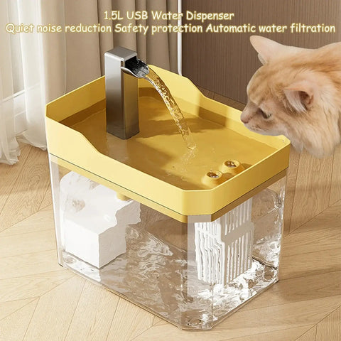 A Cat Water Fountain Auto Filter Transparent Cat Drinker USB Anti-Dry Burning Recirculate Filtering Water Dispenser