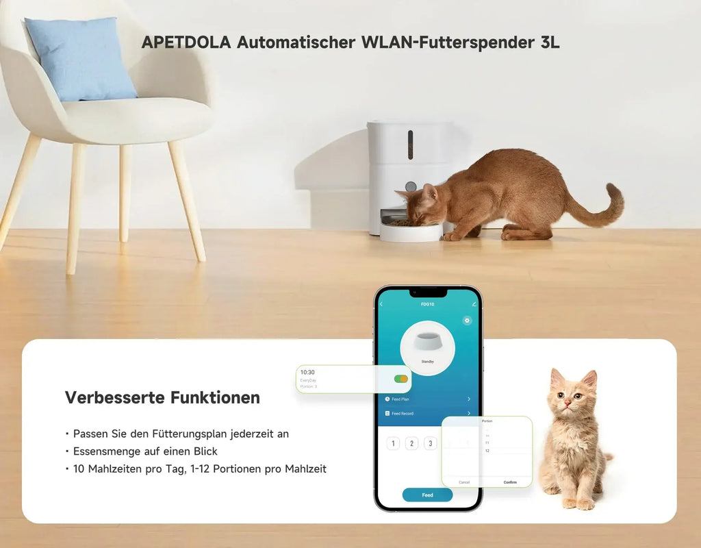 APETDOLA Automatic Cat Feeder Pet Smart Cat Food Dispenser Remote Control WiFi Button Timed Feeders For Cats Dog