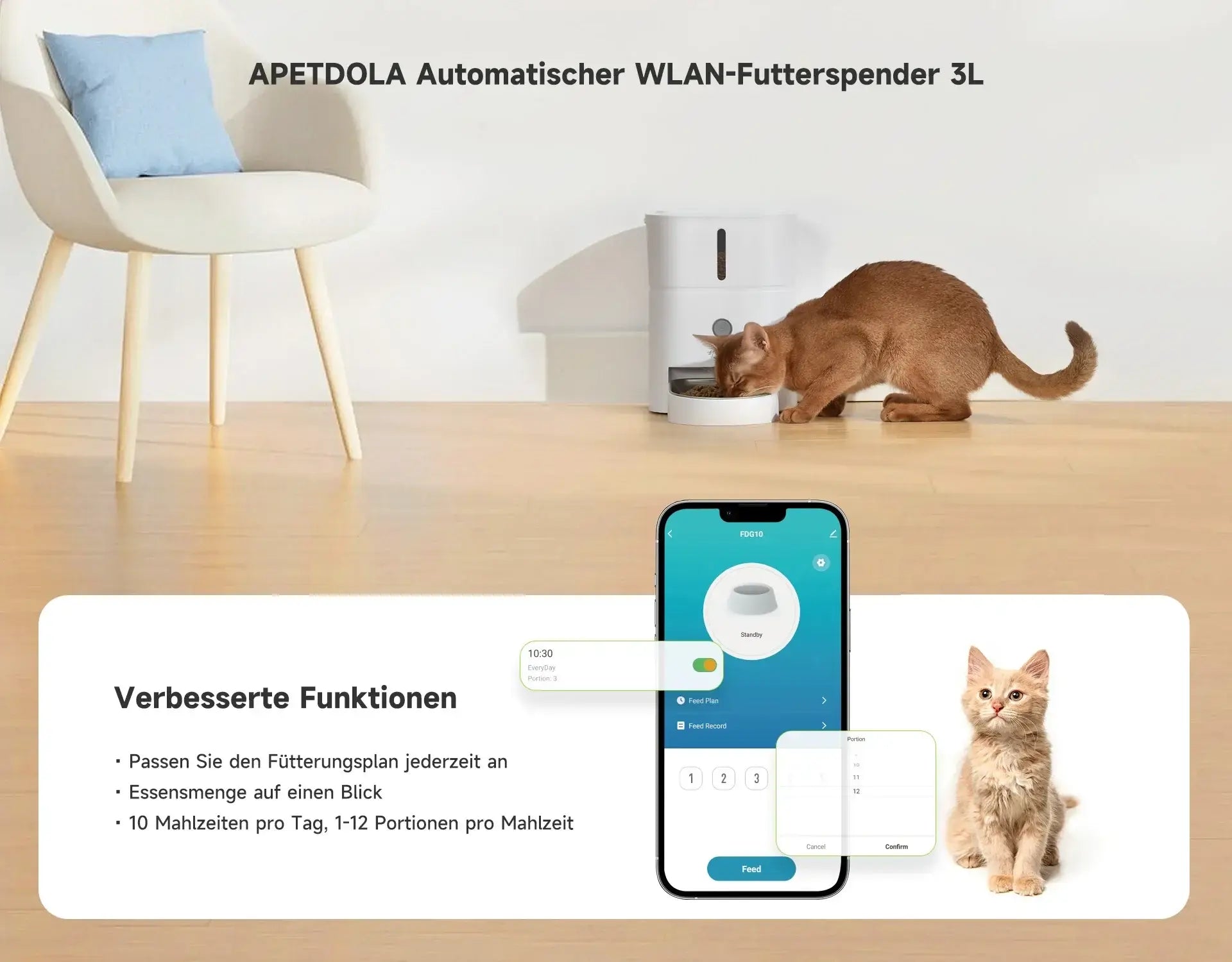 APETDOLA Automatic Cat Feeder Pet Smart Cat Food Dispenser Remote Control WiFi Button Timed Feeders For Cats Dog