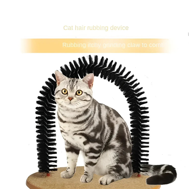 Cat Toy Arch Self Grooming Pamper Feline with Massage Grooming Rubbing Brush and Scratching Pad Interactive Toys for