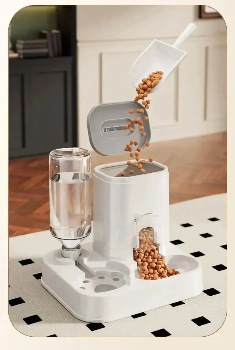 Automatic Cat & Dog Water Dispenser with Integrated Food Basin No Batteries Needed,Automatic Pet Feeder One-Piece Design