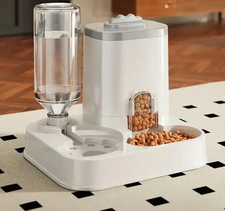 Automatic Cat & Dog Water Dispenser with Integrated Food Basin No Batteries Needed,Automatic Pet Feeder One-Piece Design