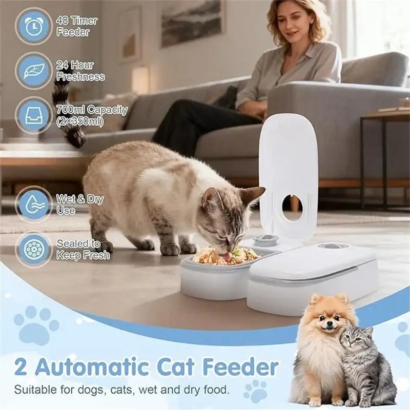 Automatic Cat Feeder 48-Hour Timed Cat Food Dispenser Pet Feeder Automatic Feeder Suitable for All Household Pets