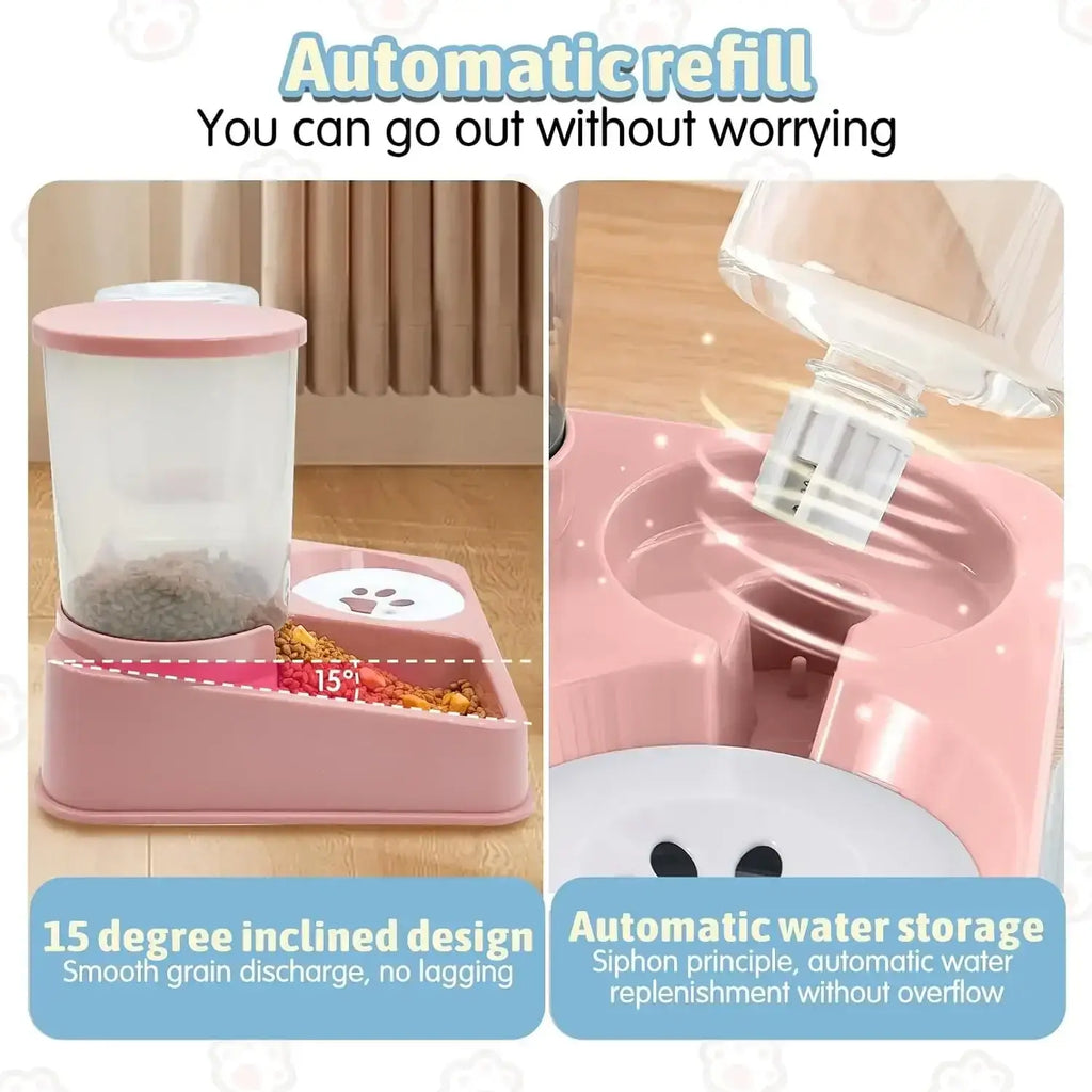 Automatic Cat Feeder Water Dispenser Set 2 In 1 Tilted Automatic Pet Food And Water Feeder Gravity Food Feeder And