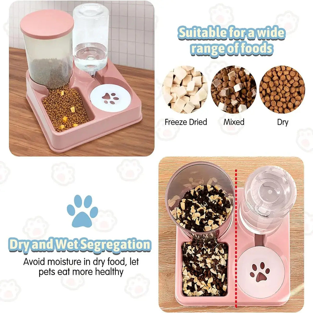 Automatic Cat Feeder Water Dispenser Set 2 In 1 Tilted Automatic Pet Food And Water Feeder Gravity Food Feeder And