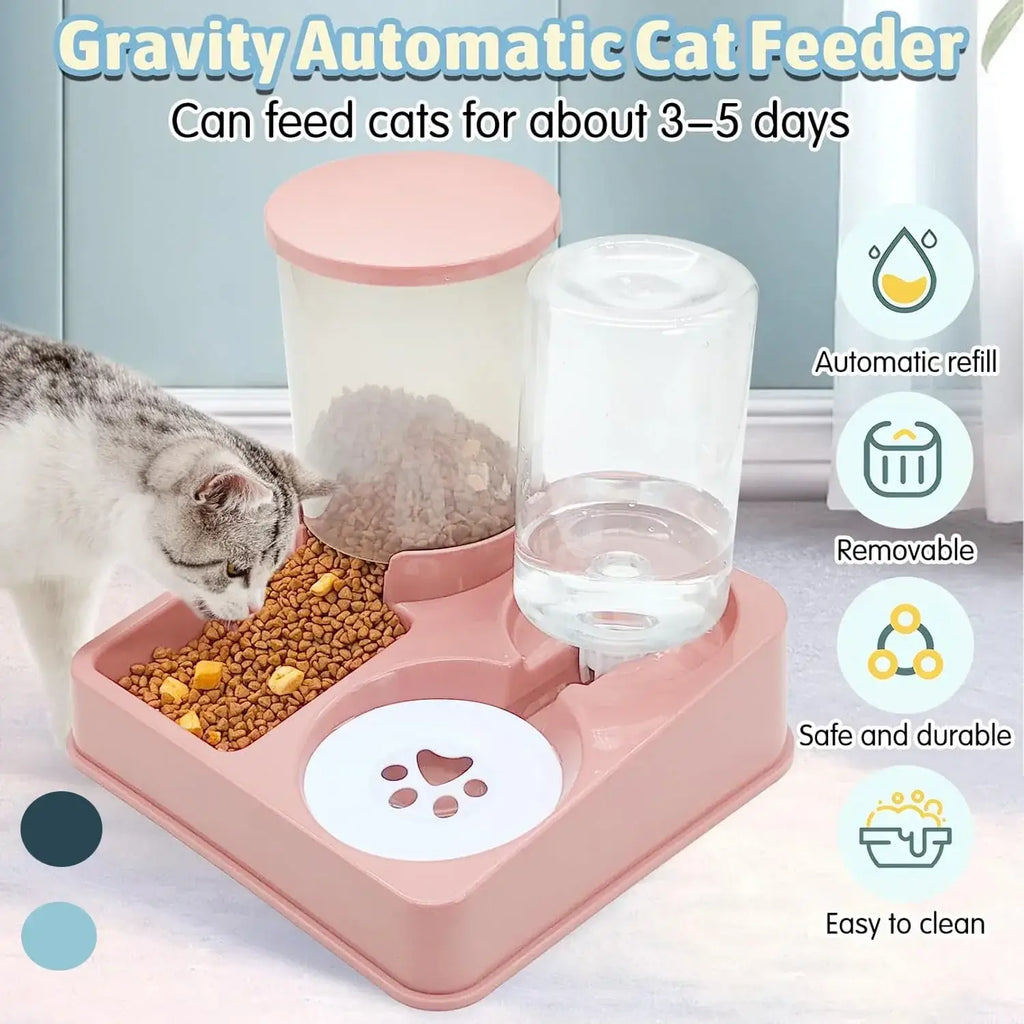 Automatic Cat Feeder Water Dispenser Set 2 In 1 Tilted Automatic Pet Food And Water Feeder Gravity Food Feeder And
