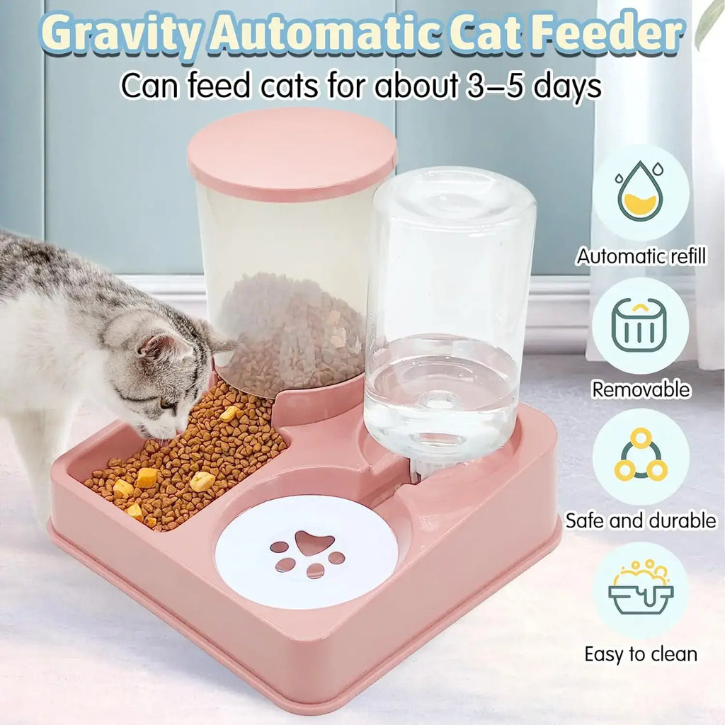 Automatic Cat Feeder Water Dispenser Set 2 In 1 Tilted Automatic Pet Food And Water Feeder Gravity Food Feeder And