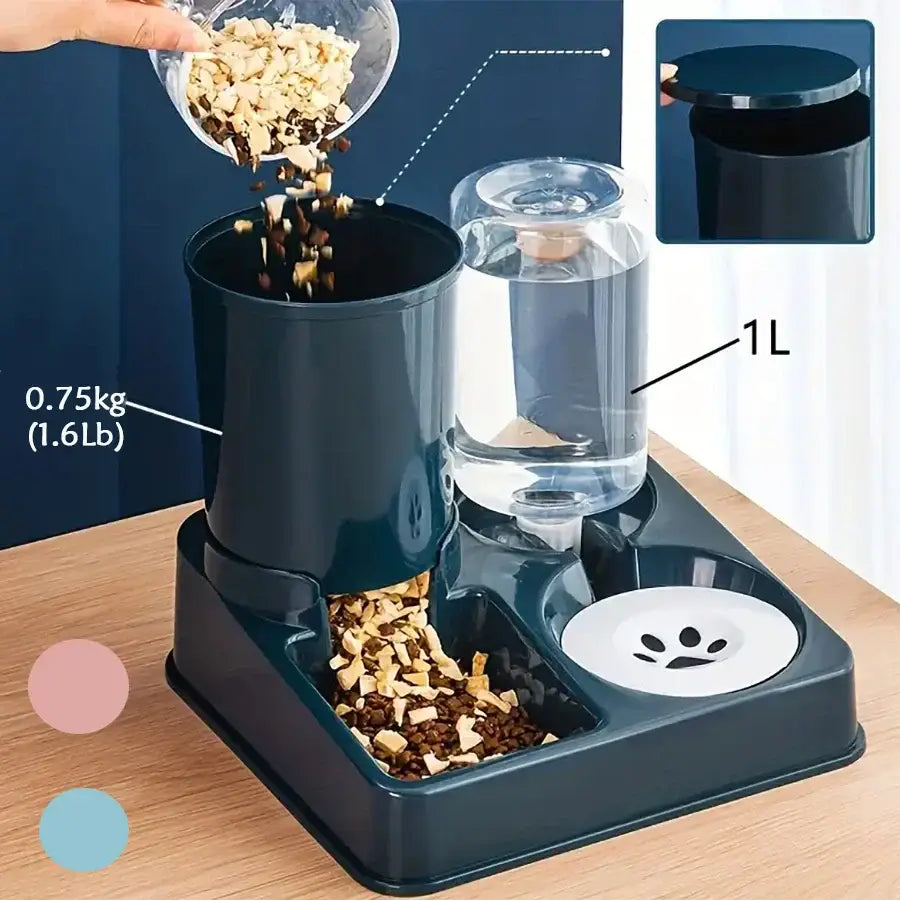 Automatic Cat Feeder Water Dispenser Set 2 In 1 Tilted Automatic Pet Food And Water Feeder Gravity Food Feeder And