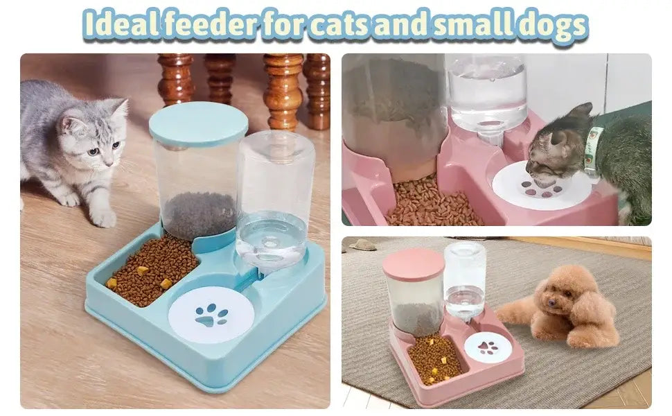 Automatic Cat Feeder Water Dispenser Set 2 In 1 Tilted Automatic Pet Food And Water Feeder Gravity Food Feeder And