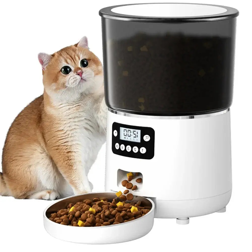 Automatic Cat Feeders 4L Timed Cat Dry Food Dispenser Dual Power Supply Programmable Portion Control Auto Pet Feeder