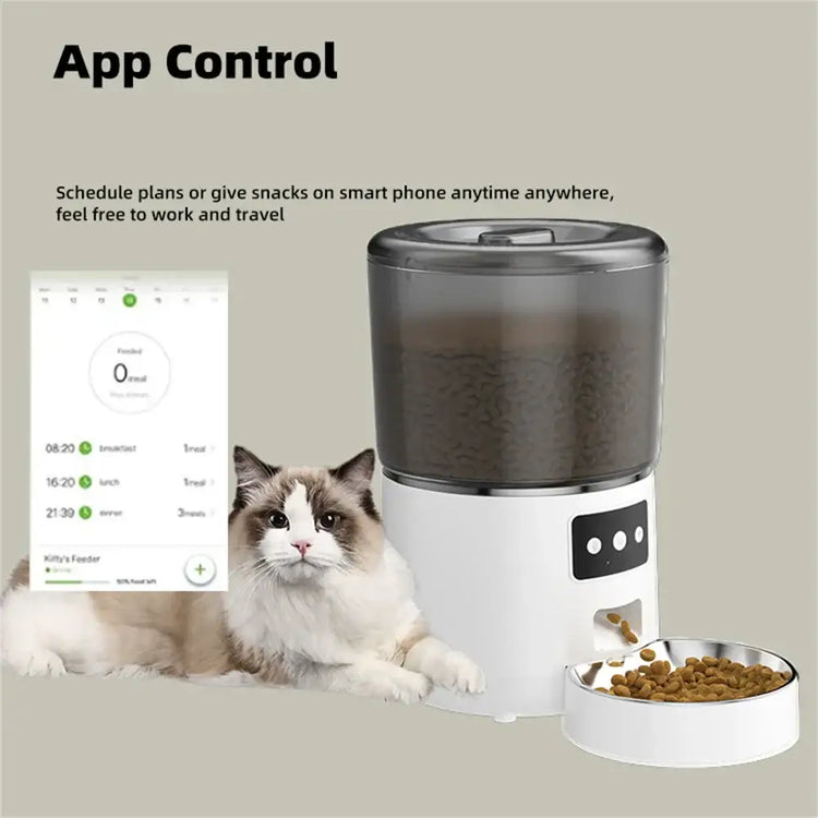 Automatic Cat Feeders 4L Timed Cat Dry Food Dispenser Dual Power Supply Programmable Portion Control Auto Pet Feeder