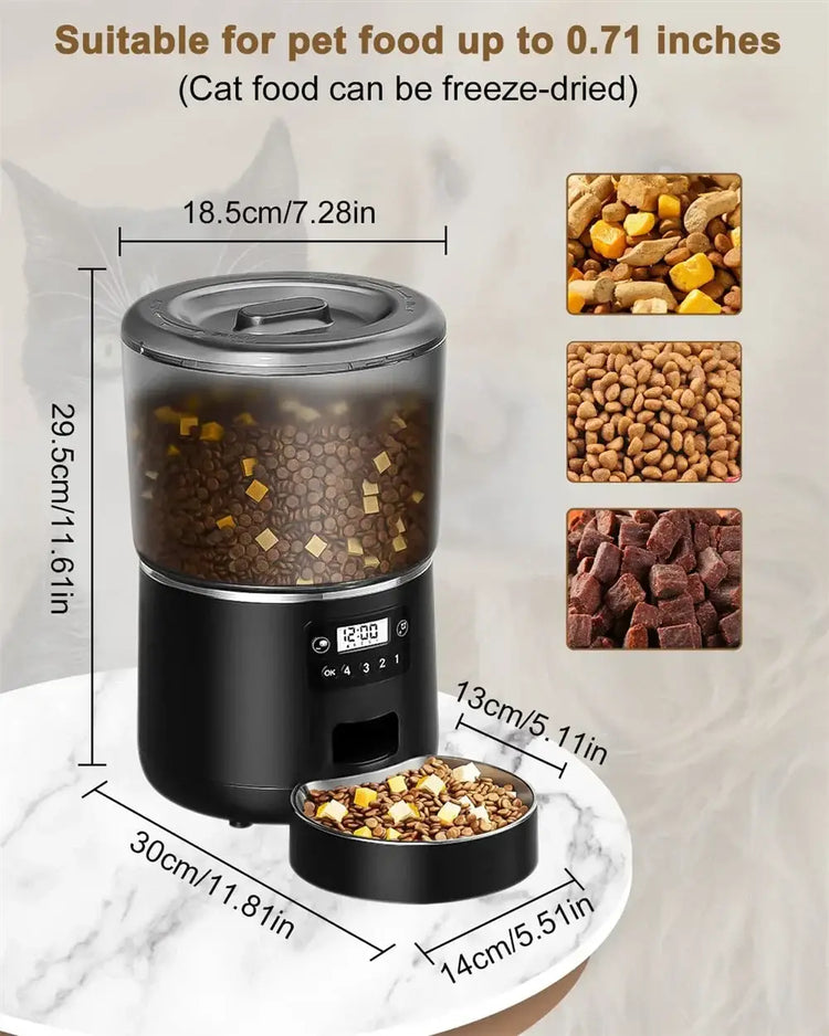 Automatic Cat Feeders 4L Timed Cat Dry Food Dispenser Dual Power Supply Programmable Portion Control Auto Pet Feeder