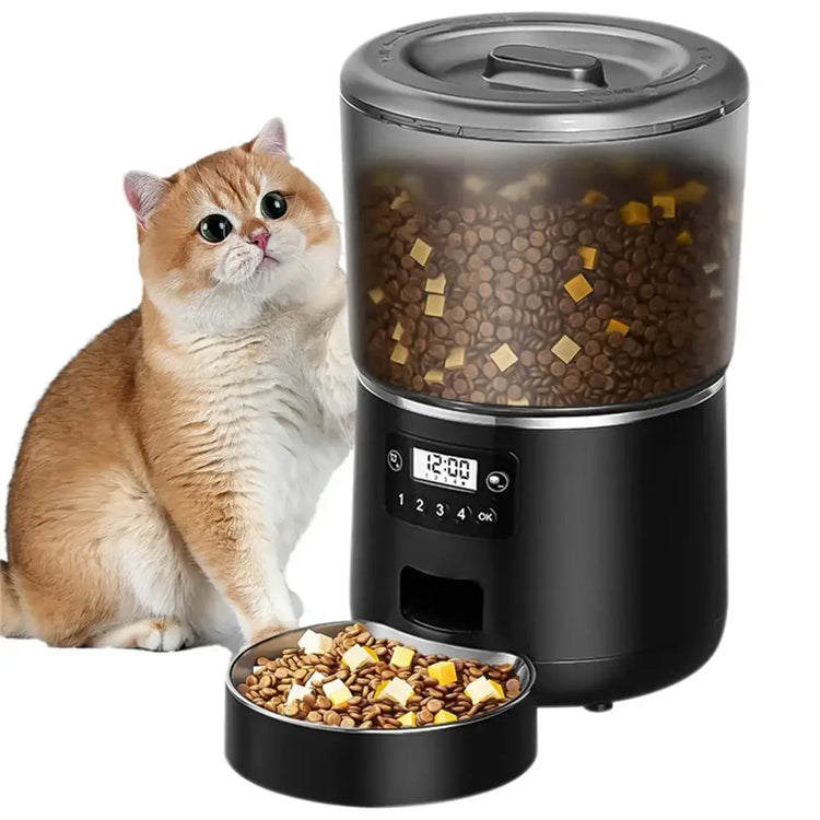 Automatic Cat Feeders 4L Timed Cat Dry Food Dispenser Dual Power Supply Programmable Portion Control Auto Pet Feeder