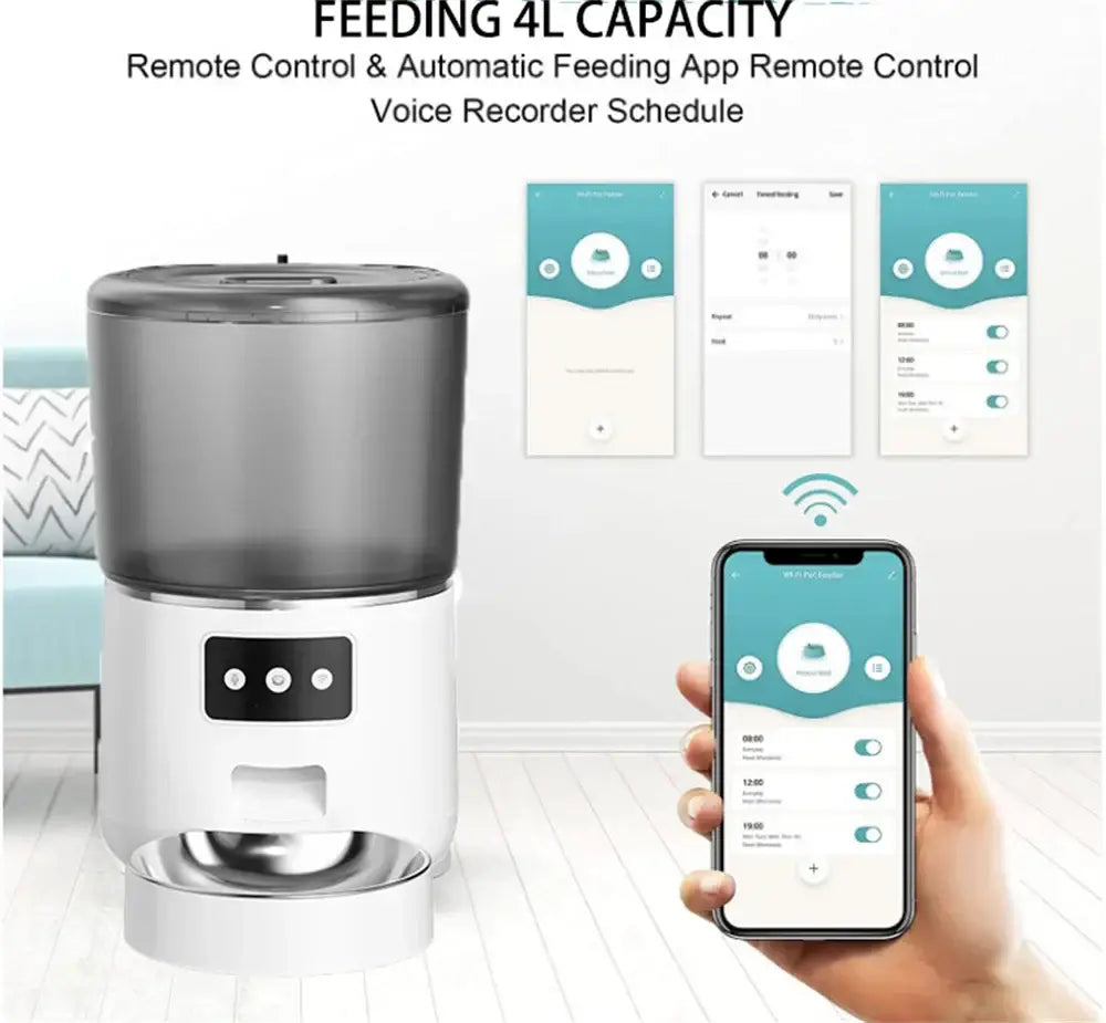 Automatic Cat Feeders 4L Timed Cat Dry Food Dispenser Dual Power Supply Programmable Portion Control Auto Pet Feeder