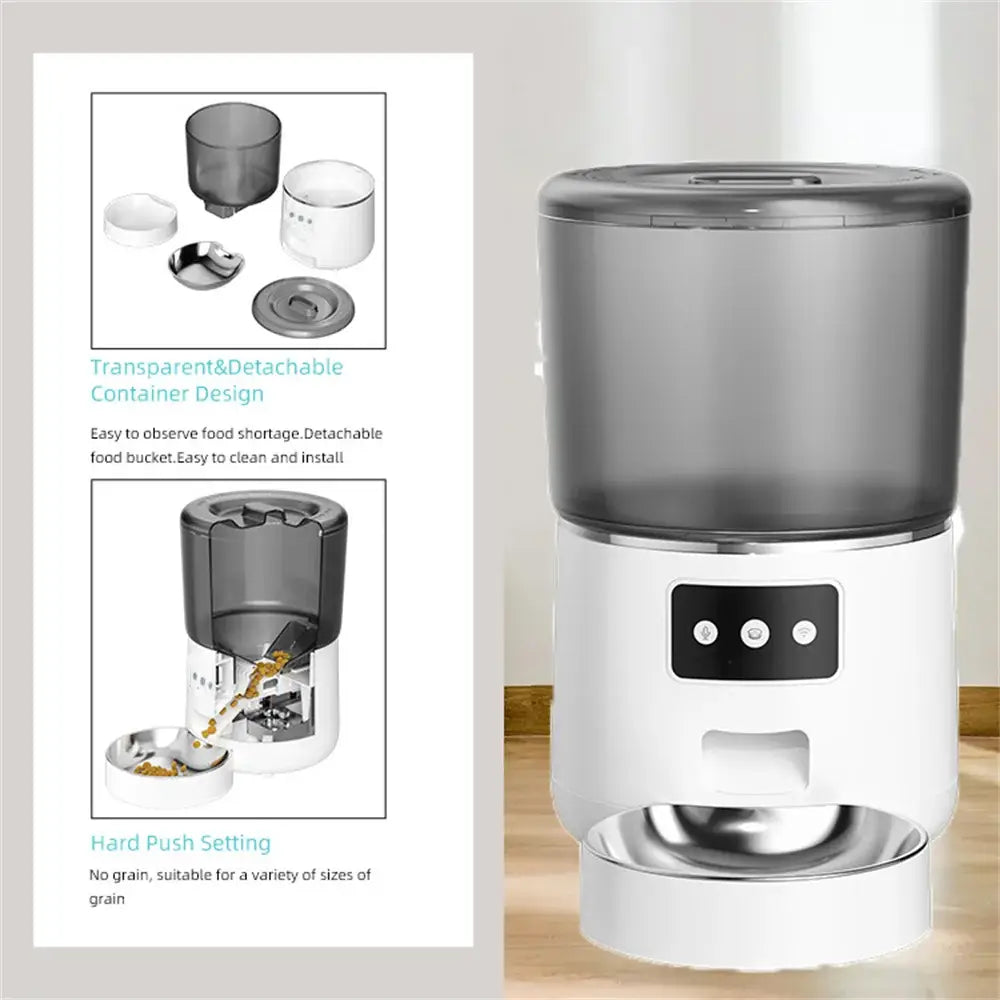 Automatic Cat Feeders 4L Timed Cat Dry Food Dispenser Dual Power Supply Programmable Portion Control Auto Pet Feeder