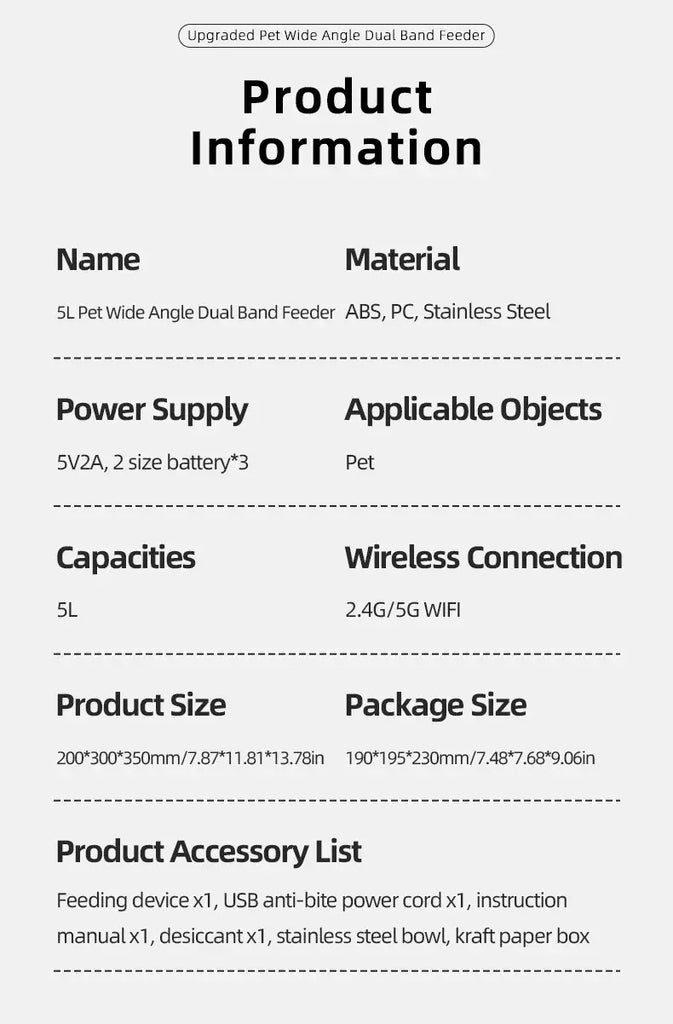 Automatic Cat Food Machine 5G Wifi Connection Pet Timed Intelligent Feeder with Preservation Function Suitable for