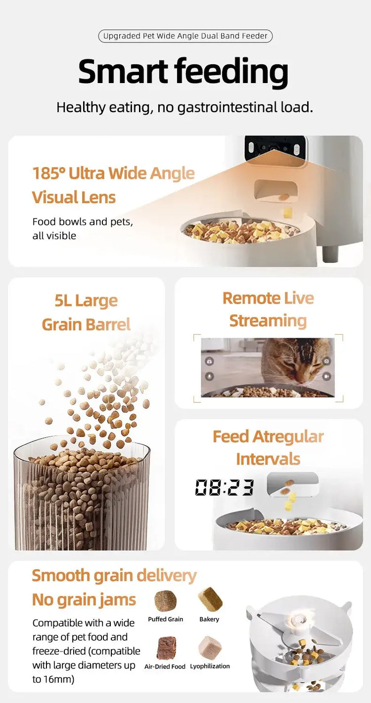 Automatic Cat Food Machine 5G Wifi Connection Pet Timed Intelligent Feeder with Preservation Function Suitable for