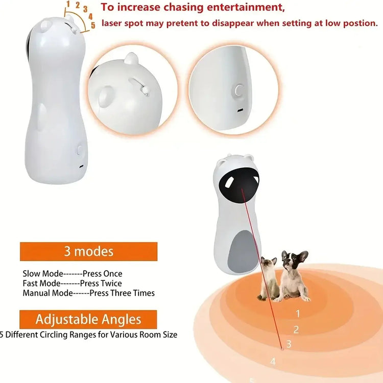 Automatic Cat Laser Toy LED Teaser Interactive Training Entertaining Multi-Angle Adjustable USB Charging - White