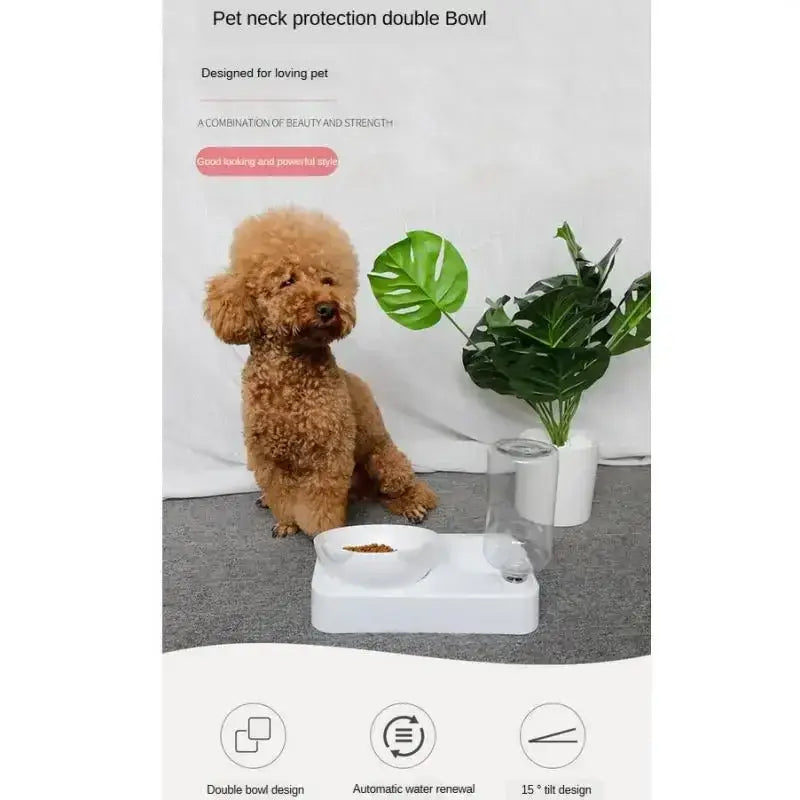 Automatic Feeder Pet Supplies with Double Bowl (Food and Water Dispenser) Raised Stand Dish Bowls for Dog and Cat - S