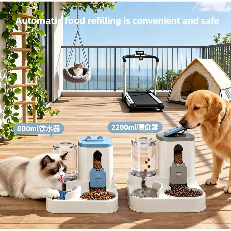Automatic Integrated Cat Food and Water Dispenser Set Easy to Clean and Refill Battery-Free Automatic Pet Feeder Large