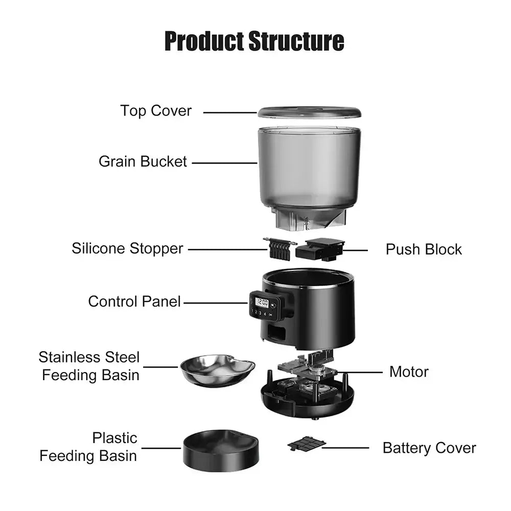 Automatic Pet Feeder 4L Capacity Smart Timer Tuya Control Food Dispenser with Stainless Steel Bowl Dogs Cats Feeding
